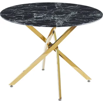 Jídelní stůl Kulatý jídelní stůl 100 cm – Černý mramor / Zlaté nohy