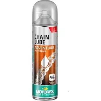 Bílé mazivo snižující opotřebení s excelentní přilnavostí pro všechny motocyklové řetězy - zvláště s X-kroužky a O-kroužky /mazivo na řetězy MOTOREX CHAIN LUBE ADVENTURE balení 500 ml - pro cestovní endura (speciálně vyvinut pro potřebu cestovních endur,