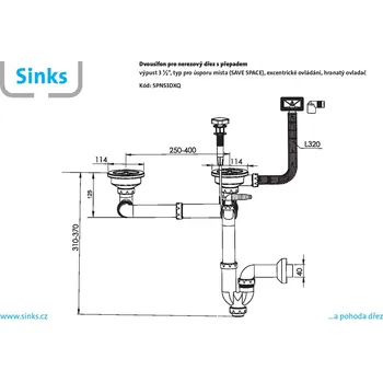 Granitový dřez SINKS Dvousifon 3 1/2" pro nerez. dřezy s úsporou místa a s exc. ovladačem (hranatý) Stav zboží: Nový produkt v externím skladu