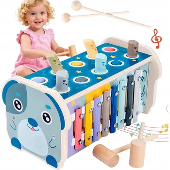 Dřevěná hračka Dřevěná edukační kostka štěně zatloukačka hračka zručnosti