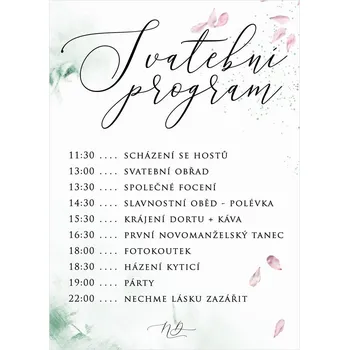 Svatební dekorace Svatební harmonogram 340