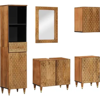 Koupelnový nábytek vidaXL 5dílná koupelnová sestava masivní mangovníkové dřevo [3206328] Barva: medová hnědá