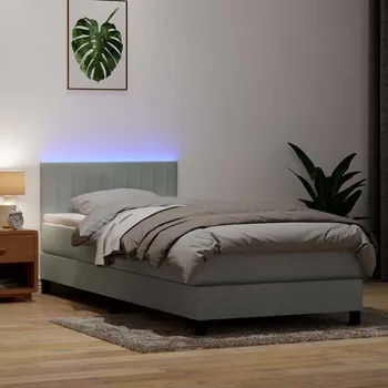 Ložnice vidaXL Box spring postel s matrací a LED 80x220 cm samet [3317099] Barva: světle šedá