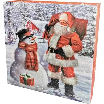 Vánoční dekorace Dárková Krabička se Santa Clausem a SNĚHULÁKEM Vánoční Dárek 15,5x15,5x7,5cm