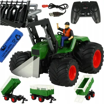 RC model auta Dálkově ovládaný zemědělský traktor RC s dvojitými koly, vidlicí a přívěsem