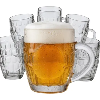 Sklenice PIVNÍ SKLENICE NA PIVO 500 ML VELKÝ SKLENĚNÝ SKLENICE S DRŽADLEM DŘEVO SADA 6 KUSŮ