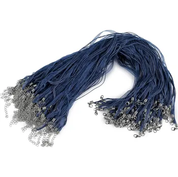 Víceřadá šňůrka s karabinkou z nerezové oceli délka 43 cm, střední, 4 modrá tmavá