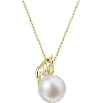 Náhrdelník EVOLUTION GROUP CZ Zlatý 14 karátový náhrdelník s bílou říční perlou a brilianty - 92PB00038