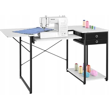 Jídelní stůl Šicí Stůl s Nastavitelnou Výškou, Zásuvkou na Látky a Skládacím Vrchním Dílem