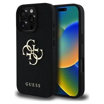 Guess PU Grained 4G Metal Logo Zadní Kryt pro iPhone 16 Pro Max Black