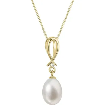 Náhrdelník EVOLUTION GROUP CZ Zlatý 14 karátový náhrdelník s bílou říční perlou a briliantem - 92PB00034