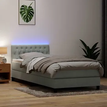 Postel vidaXL Box spring postel s matrací a LED 80x220 cm samet [3317197] Barva: světle šedá