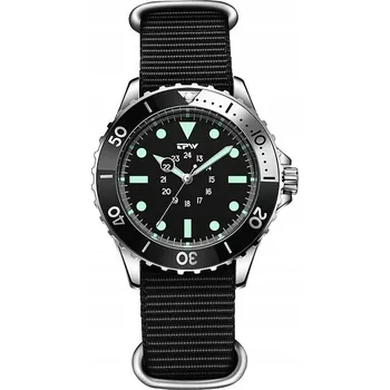 Hodinky Vojenské hodinky TPW luminous, černý textilní řemínek, otočná luneta