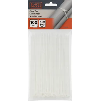 Organizace kabelů BLACK+DECKER stahovací pásky 100 ks 3,6×300 mm – průhledné / přírodní