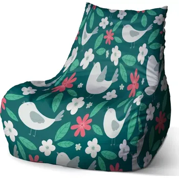 Sedací pytel Sablio Sedací vak Bean Červené kvítí s ptáčky - 100 x 90 x 45 cm