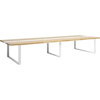 Konferenční stolek Konferenční stůl s dřevěnou deskou 450x150cm s otvory pro kabely - Bílá