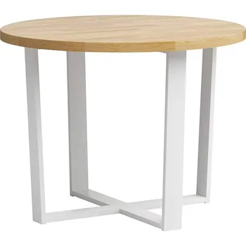 Jídelní stůl Kulatý stůl s dřevěnou deskou. Průměr 100 cm - Bílá