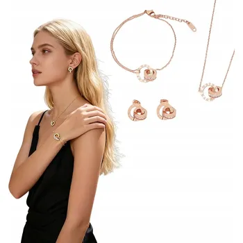 Souprava šperků SADA ŠPERKŮ Z CHIRURGICKÉ OCELI, KRUHOVÝ PRSTEN S KAMENY, ZLATO