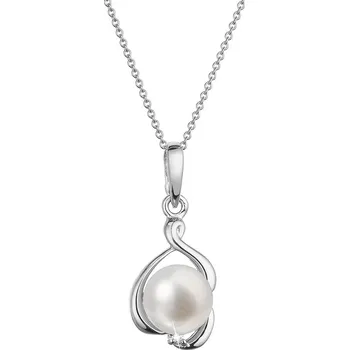 Náhrdelník EVOLUTION GROUP CZ Zlatý 14 karátový náhrdelník bílé zlato s bílou říční perlou a briliantem - 82PB00052