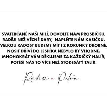 Svatební dekorace Žádost o dar 272