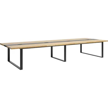 Konferenční stolek Konferenční stůl s dřevěnou deskou 450x150cm s otvory pro kabely - Černá