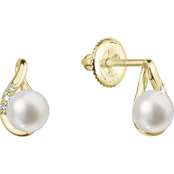 Náušnice EVOLUTION GROUP CZ Zlaté 14 karátové náušnice slza s říční perlou a brilianty - 91PB00034