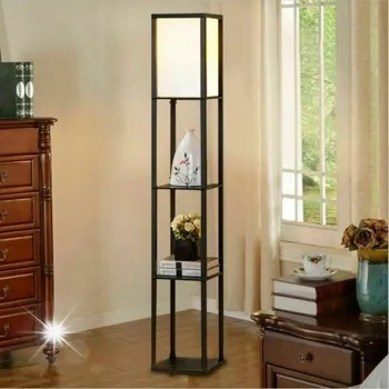 Stojací lampa STOJACÍ LAMPA S POLICÍ REGÁLEM 2v1 BÍLÁ + ŽÁROVKA