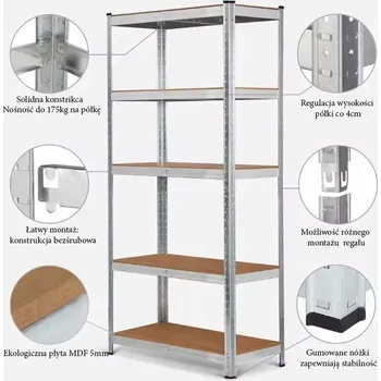 Dílenský regál Kovový skladový regál Drel 180 x 90 x 40 cm, nosnost 175 kg na polici