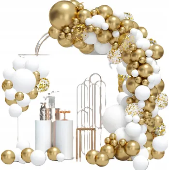 Obraz BALÓNKOVÁ GIRLANDA BÍLÉ ZLATO NAROZENINY KŘEST SVATÉ PŘIJÍMÁNÍ SVATEBNÍ HOSTINA KONFETY