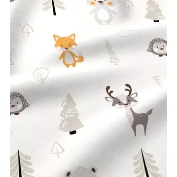 Bavlněná látka lesní zvířátka na bílé | RTex