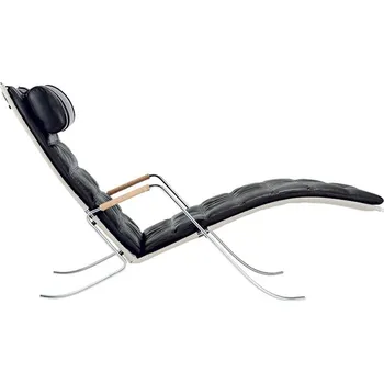 Pohovka Lenoška Lange Production FK 87 Grasshopper černá kůže područky přírodní kůže