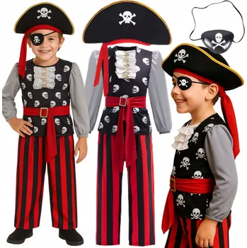 Karnevalový kostým KOSTÝM PŘEVLEK PIRÁT PIRÁTSKÝ KOSTÝM KLOBOUK NA KARNEVAL 134 140