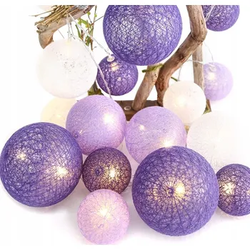 Vánoce ACA Lighting "vlněné baňky" fialová + bílá, 20 LED dekorační řetěz na baterie