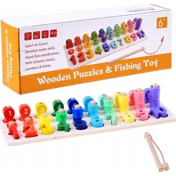 Dřevěná hračka Dřevěná vzdělávací Montessori rybářská hra s čísly