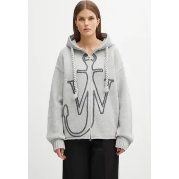 Dámský svetr Vlněný kardigan JW Anderson Anchor Embroidery Zipped dámský, šedá barva, KW1499.YN0412, M, 09X