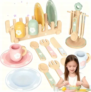 Dřevěná hračka DŘEVĚNÁ CUKRÁRNA S ČAJOVÝM SERVISEM A PŘÍSLUŠENSTVÍM PRO HRANÍ