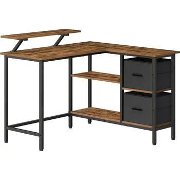 Psací stůl Rohový psací stůl Vasagle Delong černý/hnědý