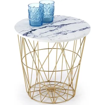 Konferenční stolek Harissa G konferenční stolek do obývacího pokoje bílý mramor-zlatý - Halmar Bílá 42x41 cm