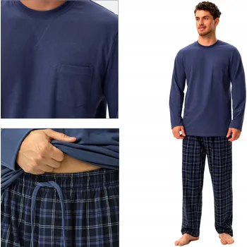 Pánské pyžamo HENDERSON pánské pyžamo dlouhý rukáv dlouhé kalhoty PREMIUM modré L