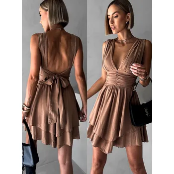 Dámské šaty Hnědé vzdušné šaty ORYNA s holými zády Velikost: ONESIZE