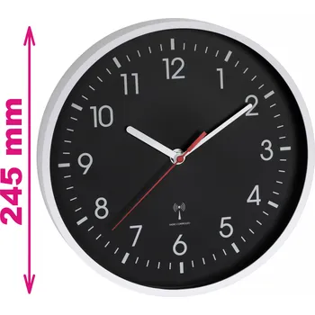 TFA Dostmann TFA 60.3550.20 | Analogové nástěnné hodiny řízené radiovým signálem DCF-77 | 245 mm | BÍLÁ-ČERNÁ