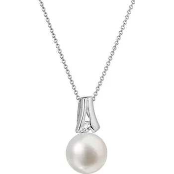 Náhrdelník EVOLUTION GROUP CZ Zlatý 14 karátový náhrdelník bílé zlato s bílou říční perlou a briliantem - 82PB00031