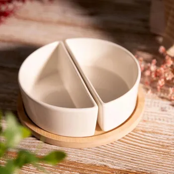 Misky s podstavcem HOMLA Fincan 893679 20,5x7cm Z kameniny, bambusový tác