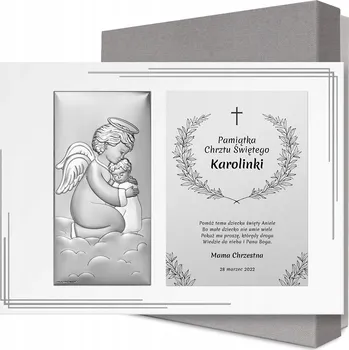 Obraz STŘÍBRNÝ OBRÁZEK DÁREK KE KŘTINÁM PRO DÍTĚ S GRAVÍROVÁNÍM