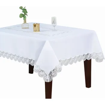 ubrus Obrus 140x280 bílý čtverec Rosse s krajkou s růžičkami