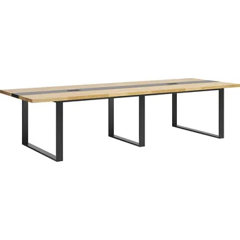 Konferenční stolek Konferenční stůl s dřevěnou deskou 320x110 cm s otvory pro kabely - Černá