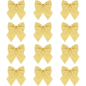 Vánoční dekorace Vánoční mašle třpytivé zlaté malé 5 cm 12 Ks Vánoce na stromeček