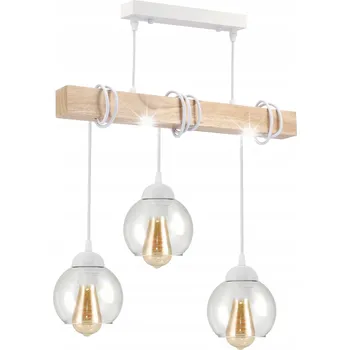 Závěsné Stropní Svítidlo LED Dřevěné Bílé 3x E27 Lustr Koule Průhledná