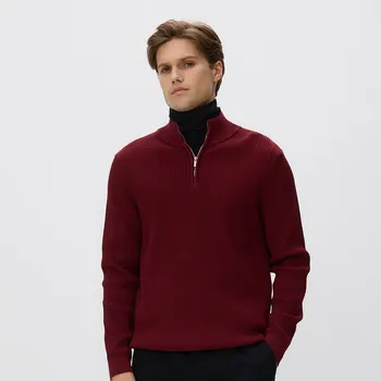 Pánský svetr Reserved - Svetr se stojáčkem na zip - hnědá - 068FR-83X - 068FR-83X-M