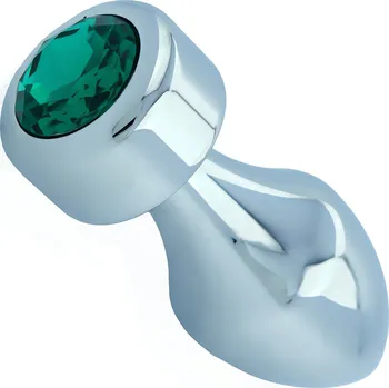 Anální kolík Sensual Anální kolík kovový se zeleným krystalem 7,5 cm stříbrná